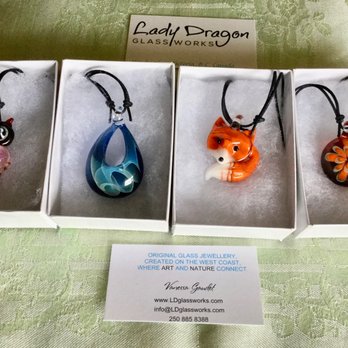 Lady Dragon Glassworks - The four pendants - in their boxes, w/business card. - Arts & Crafts Near Me