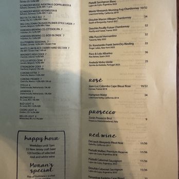 Moran's - Adult beverage menu - Pubs Near Me - Hoboken, New Jersey