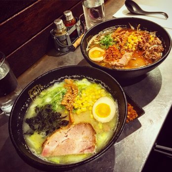 Ganko Ittetsu Ramen - Left - the shio ramen, Right - the gankasa miso - Ramen Near Me - Brookline, Massachusetts