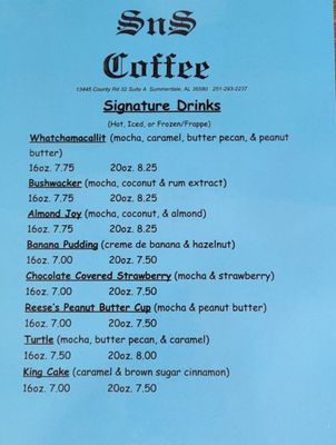 Menu photo 1 SnS Coffee Summerdale, AL Menu photo 1 SnS Coffee Summerdale, AL