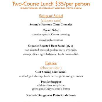 Scoma's Restaurant - The excellent SFRW lunch menu, $35! - Seafood Near Me - San Francisco, California Scoma's Restaurant - The excellent SFRW lunch menu, $35! - Seafood Near Me - San Francisco, California