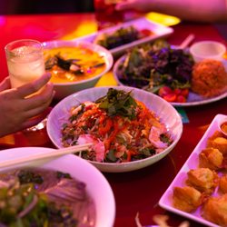 Luc Lac - Papaya Salad, Luc Lac, Pho Train, Coconut Curry, Cream Cheese Wonton