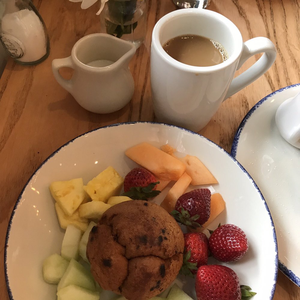 22 Square Restaurant - Blueberry GF muffin and fruit - American Near Me - Savannah, Georgia