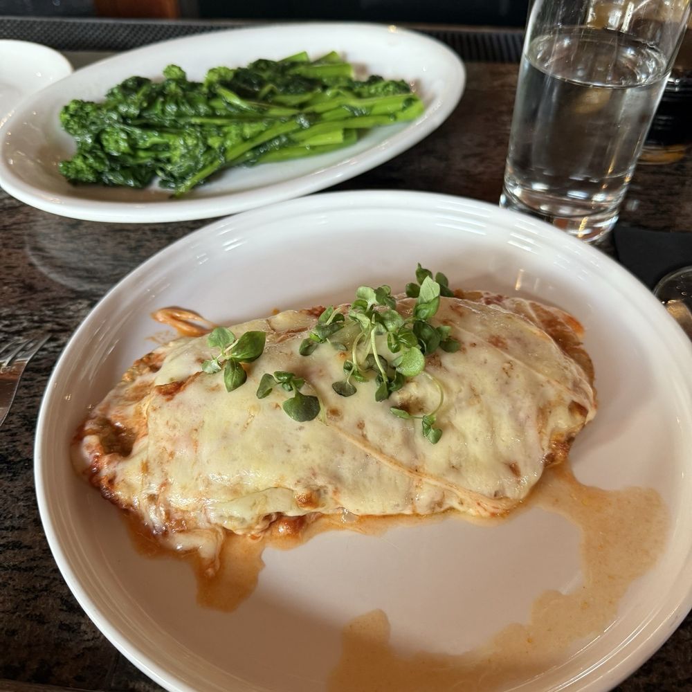 Eggplant Parmesan and broccoli rabe