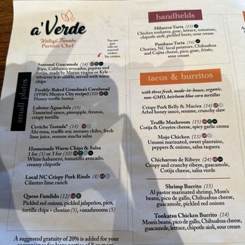 A'Verde Cocina and Tequila Library - Menu - New Mexican Cuisine Near Me - Cary, North Carolina