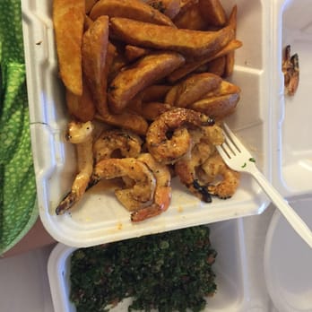 Grape Leaf Diner - Shrimp dinner plate delivery with tabbouleh instead of rice - Middle Eastern Near Me - Holland, Ohio