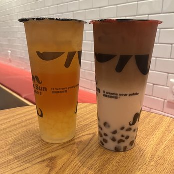 Mr Sun Tea - Green tea with non alcoholic beer with crystal boba, rose black tea latte with brown sugar boba - Juice Bars & Smoothies Near Me - Fremont, California