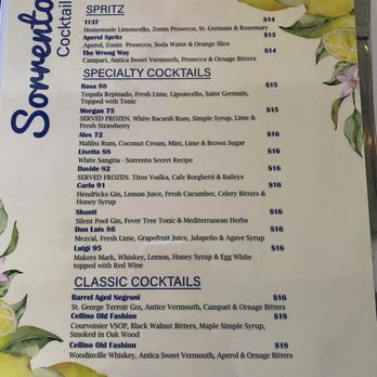 Locanda Sorrento - Beverage menu - Italian Near Me - Campbell, California
