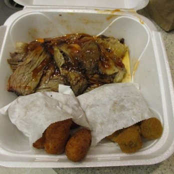Bobbee O's BBQ - Brisket w/ fried okra & hush puppies - Barbeque Near Me - Charlotte, North Carolina