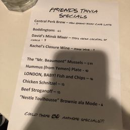 Friends themed menu for Friends trivia Friends themed menu for Friends trivia