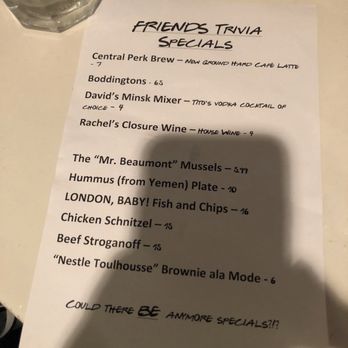 King's Corner - Friends themed menu for Friends trivia - British Near Me - Jenkintown, Pennsylvania King's Corner - Friends themed menu for Friends trivia - British Near Me - Jenkintown, Pennsylvania