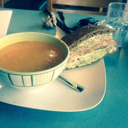 Turkey sandwich and butternut squash soup
