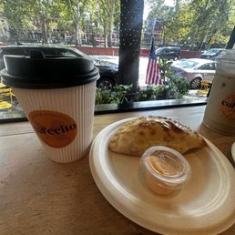 I had ham and cheese empanada then hot regular coffee with one shot Espresso and 25% condensed milk. I had ham and cheese empanada then hot regular coffee with one shot Espresso and 25% condensed milk.