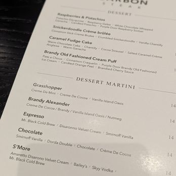 Carbon Steak - Dessert menu we were too full to try anything from - Steakhouses Near Me - Milwaukee, Wisconsin Carbon Steak - Dessert menu we were too full to try anything from - Steakhouses Near Me - Milwaukee, Wisconsin