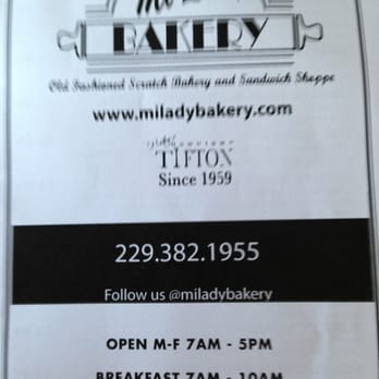 Mi-Lady Bakery - Wonderful spot for breakfast, lunch. Incredible looking homemade desserts. Been in downtown Tifton since 1959. Open M-F 7am-5 pm - Donuts Near Me - Tifton, Georgia Mi-Lady Bakery - Wonderful spot for breakfast, lunch. Incredible looking homemade desserts. Been in downtown Tifton since 1959. Open M-F 7am-5 pm - Donuts Near Me - Tifton, Georgia