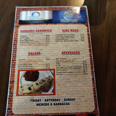 Menu photo 1 El Sombrero Harlingen, TX