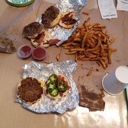 Garbage dried up meat.  Dried up bacon.  No toppings. At $8+ a burger I should of went to the dollar menu at mcdonals. I ordered them ATW!