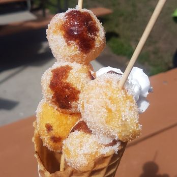 A Taste of Edmonton - Sweet Potato Balls with Coconut Whipped Cream and Chocolate Sauce in a Waffle Cone! - Festivals Near Me - Edmonton, Alberta