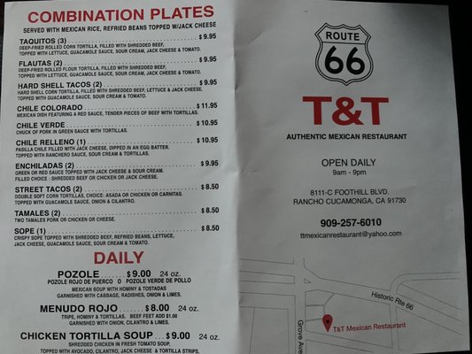 Menu photo 3 T & T Authentic Mexican Restaurant Rancho Cucamonga, CA