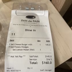 Pan De Pain Pancakes & Sweets - Bill for one meal.