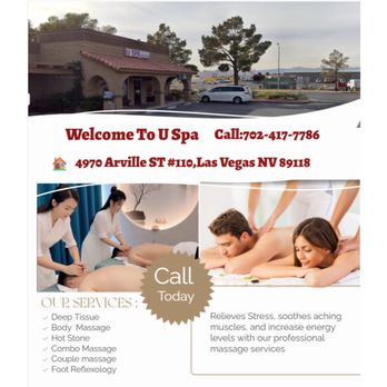U Spa - U Spa
4970 S Arville St #110, Las Vegas, NV 89118 - Day Spas Near Me - Las Vegas, Nevada U Spa - U Spa
4970 S Arville St #110, Las Vegas, NV 89118 - Day Spas Near Me - Las Vegas, Nevada