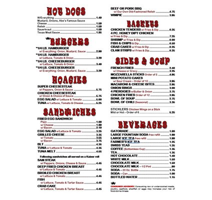 Menu photo 2 Abe's Hot Dogs Mountain Top, PA