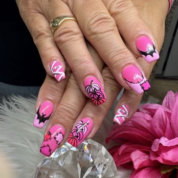 Angel Touch Nails by Katie - Always Always rocking my pink nails spooky little Halloween twist--cute, classy, and festive all in one set. - Nail Salons Near Me - Queen Creek, Arizona