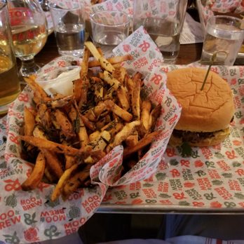 Moo & Brew - Bison burger and rosemary fries - Beer Bar Near Me - Charlotte, North Carolina Moo & Brew - Bison burger and rosemary fries - Beer Bar Near Me - Charlotte, North Carolina
