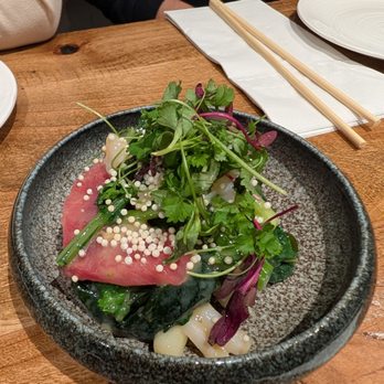 Kiraku - Tsubugai and wild blue fin tuna sashimi nuta - Tapas/Small Plates Near Me - Berkeley, California