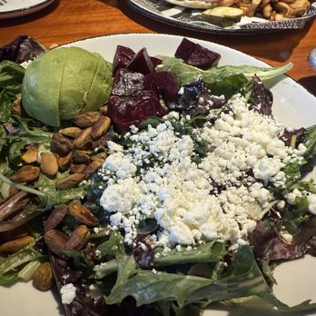 Lucky Bones Backwater Grille - Roasted beet salad with goat cheese, pistachios, thyme vinaigrette and added avocado. So good & healthy! - Seafood Near Me - Cape May, New Jersey Lucky Bones Backwater Grille - Roasted beet salad with goat cheese, pistachios, thyme vinaigrette and added avocado. So good & healthy! - Seafood Near Me - Cape May, New Jersey