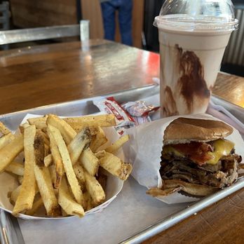 Krush Burger - Cowbell burger, Fries, and chocolate milkshake - Burgers Near Me - Roseville, California