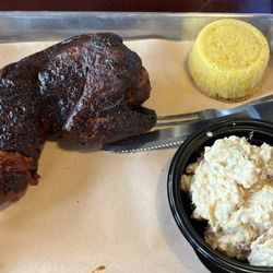 BBQ’d Productions Bar & Grill - 1/2 BBQ Chicken, Baked Potato Salad, Cornbread