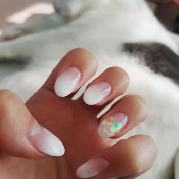 Nailed It Studios - Clear to white ombre with shatter glass on accent nail - Nail Salons Near Me - Markham, Ontario