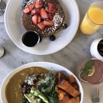 Cafe Gratitude - Cute / Buckwheat Flax Pancake & Humble / Indian Curry Bowl - Vegan Near Me - Venice, California Cafe Gratitude - Cute / Buckwheat Flax Pancake & Humble / Indian Curry Bowl - Vegan Near Me - Venice, California