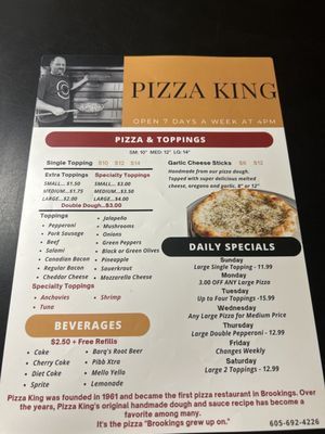 Menu photo 1 Pizza King Brookings, SD Menu photo 1 Pizza King Brookings, SD