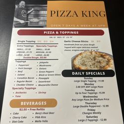 Pizza King - Menu pizza and toppings