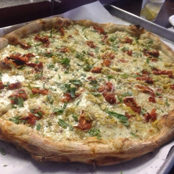 URBN - White pizza with sun dried tomatoes, artichoke hearts, and basil! A very delicious combination! - Pizza Near Me - Vista, California URBN - White pizza with sun dried tomatoes, artichoke hearts, and basil! A very delicious combination! - Pizza Near Me - Vista, California