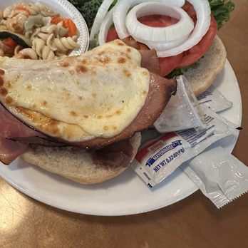 Bull On the Beach - The Combo with Pit Beef & Ham on a Kaiser roll with pasta salad side - American Near Me - Ocean City, Maryland Bull On the Beach - The Combo with Pit Beef & Ham on a Kaiser roll with pasta salad side - American Near Me - Ocean City, Maryland