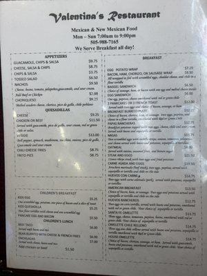 Menu photo 5 Valentinas Santa Fe, NM