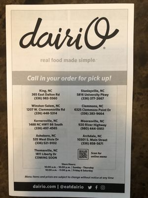 Menu photo 4 Dairi-O Thomasville, NC