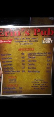 Menu photo 4 Erin's Pub Independence, MO