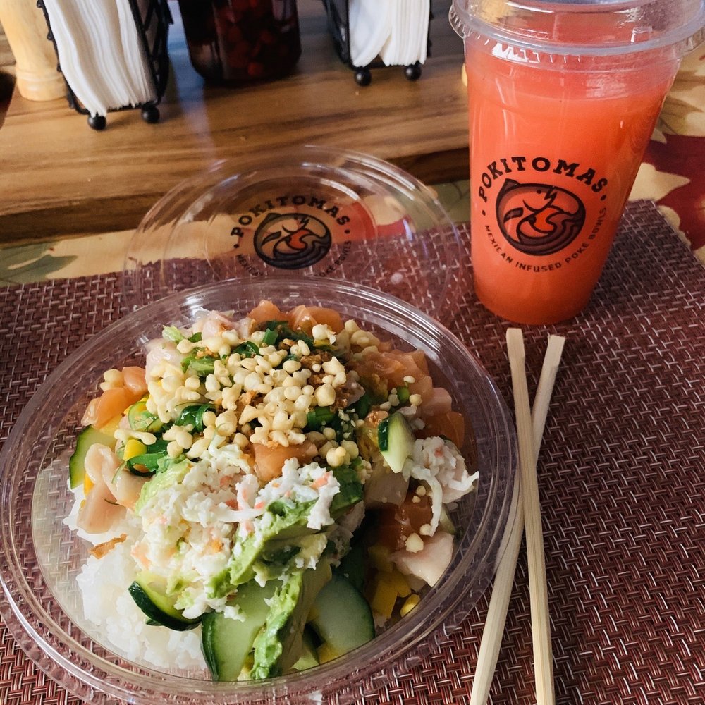 PokiMX - Customized Medium Bowl with Regular Strawberry Lemonade - Poke Near Me - San Fernando, California