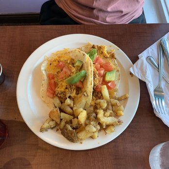 Grumpy's Cafe - Breakfast Tacos that came with the Cajun homefries - Breakfast & Brunch Near Me - Cleveland, Ohio