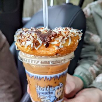Neil's Donuts - Iced coffee with a Samoa donut - Bakeries Near Me - Wallingford, Connecticut Neil's Donuts - Iced coffee with a Samoa donut - Bakeries Near Me - Wallingford, Connecticut