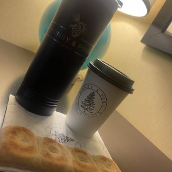 Honey and Pine Coffee Company - Bought a travel tumbler, small honey comb latte with oat milk, & a strawberry cream puff - Coffee & Tea Near Me - Redmond, Oregon Honey and Pine Coffee Company - Bought a travel tumbler, small honey comb latte with oat milk, & a strawberry cream puff - Coffee & Tea Near Me - Redmond, Oregon
