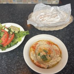 Baba Ghanouj and salad Baba Ghanouj and salad