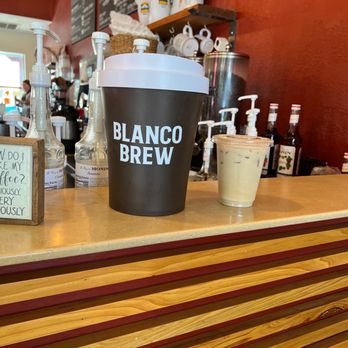 Blanco Brew - Iced vanilla latte with almond milk. - Bakeries Near Me - Wimberley, Texas