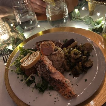 Private Chef Services- Orange County - Salmon, mushroom risotto, tri-tip, roasted veggies and arugula salad - Personal Chefs Near Me