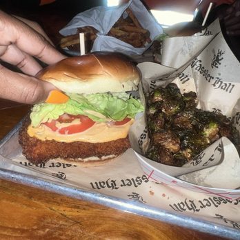 Fassler Hall - Chicken Schnitzel Sandwich Brussel Sprouts - German Near Me - Tulsa, Oklahoma