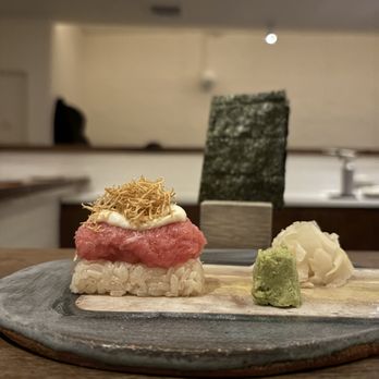 Maki Kosaka - Bluefin Toro with Gobo Chip - Japanese Near Me - New York, New York Maki Kosaka - Bluefin Toro with Gobo Chip - Japanese Near Me - New York, New York